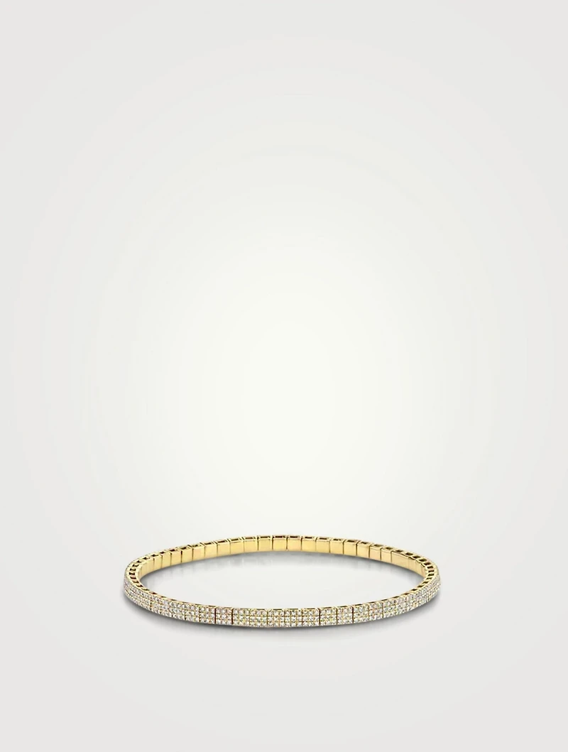 18K Gold Square Stretch Bracelet With Pavé Diamonds