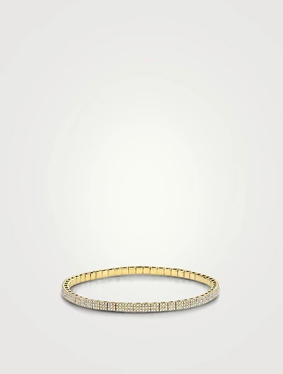 18K Gold Square Stretch Bracelet With Pavé Diamonds