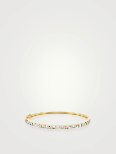 18K Gold Half Baguette Bangle Bracelet With Diamonds