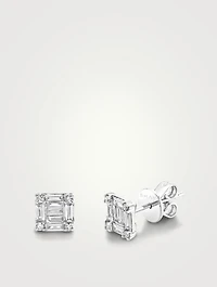 Mini 18K White Gold Square Stacked Baguette Diamond Stud Earrings
