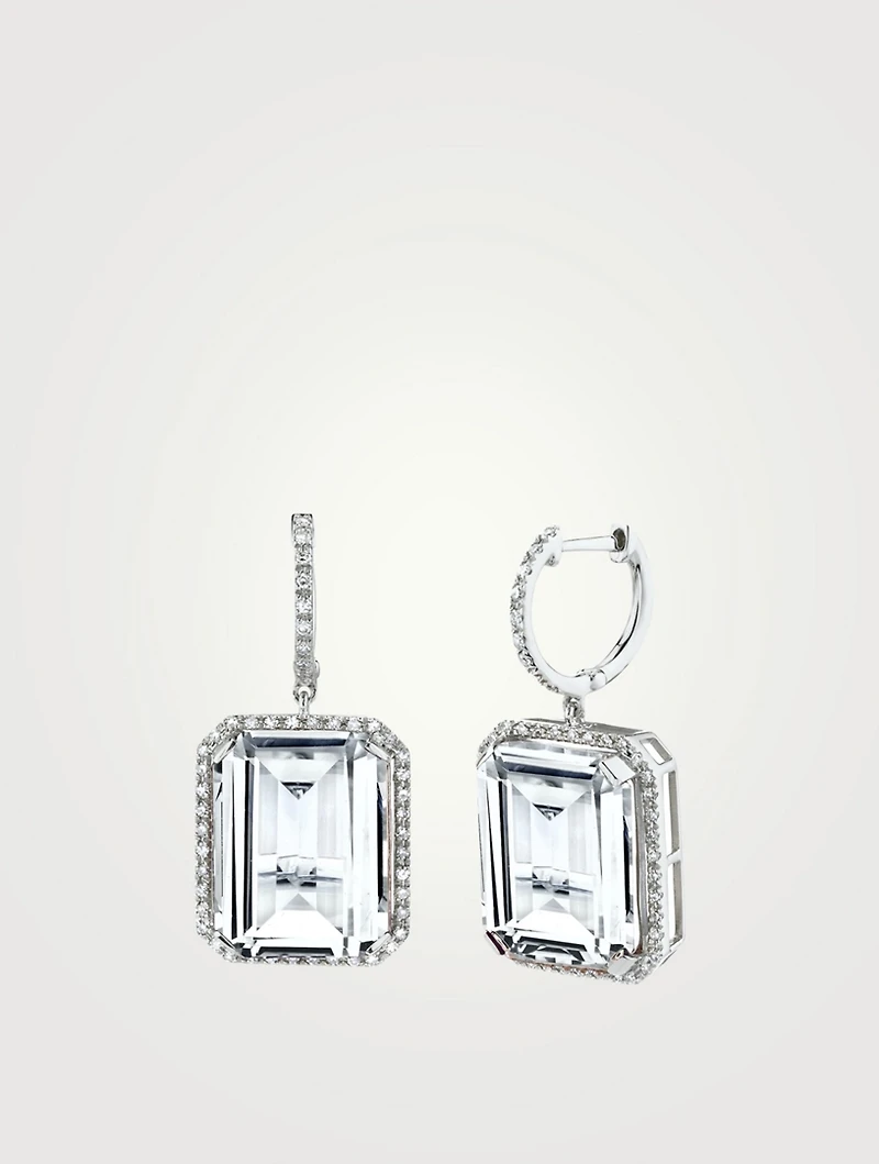 18K White Gold White Topaz Portrait Earrings With Diamonds