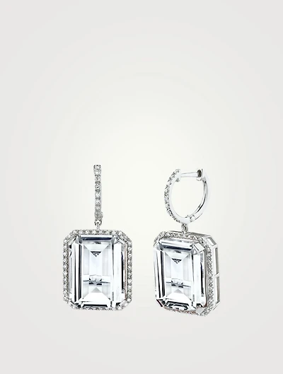 18K White Gold White Topaz Portrait Earrings With Diamonds