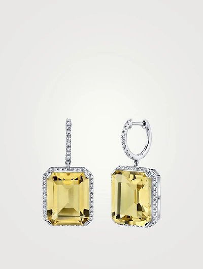 18K White Gold Yellow Topaz Portrait Earrings With Diamonds