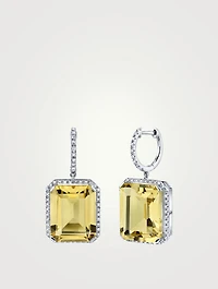18K White Gold Yellow Topaz Portrait Earrings With Diamonds