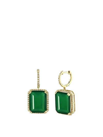 18K Gold Green Onyx Portrait Earrings With Diamonds