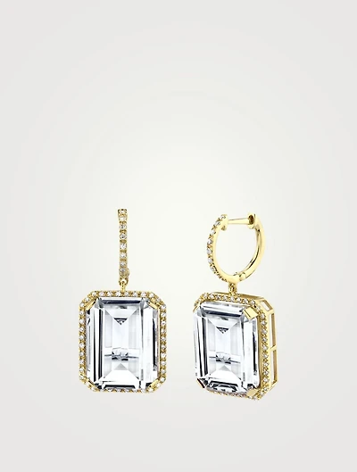 18K Gold White Topaz Portrait Earrings With Diamonds