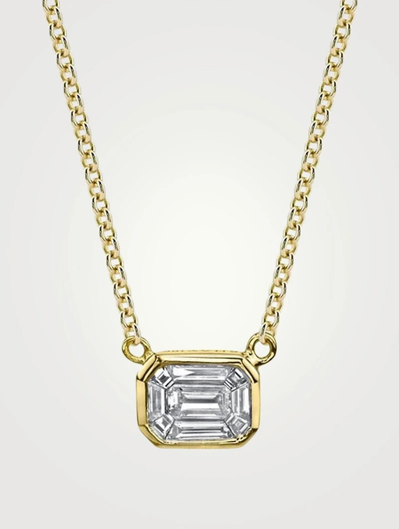 18K Gold Emerald-Cut Diamond Illusion Pendant Necklace
