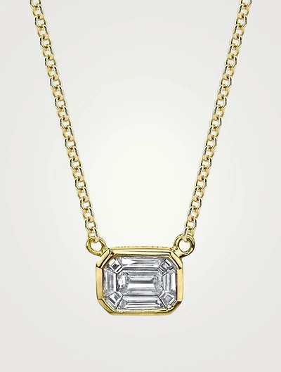 18K Gold Emerald-Cut Diamond Illusion Pendant Necklace