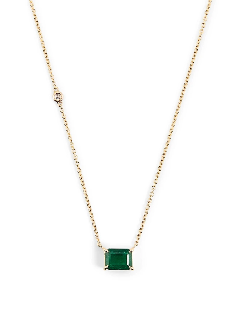 18K Gold Emerald Pendant Necklace With Diamond