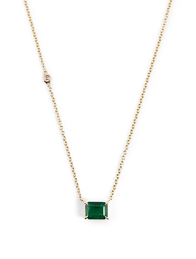 18K Gold Emerald Pendant Necklace With Diamond