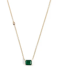 18K Gold Emerald Pendant Necklace With Diamond