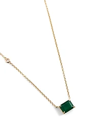 18K Gold Emerald Pendant Necklace With Diamond