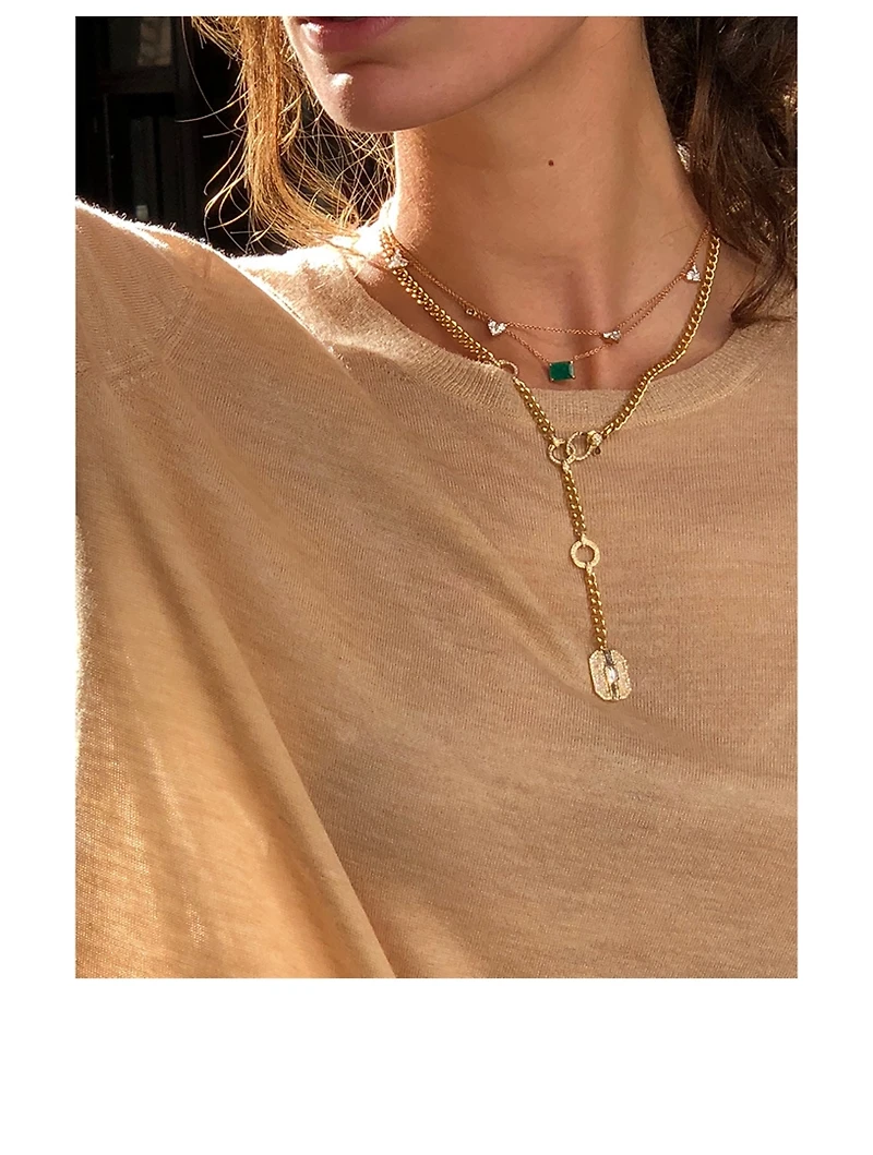 18K Gold Emerald Pendant Necklace With Diamond