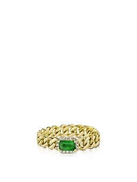 Baby Link 18K Gold Emerald Halo Ring With Diamonds