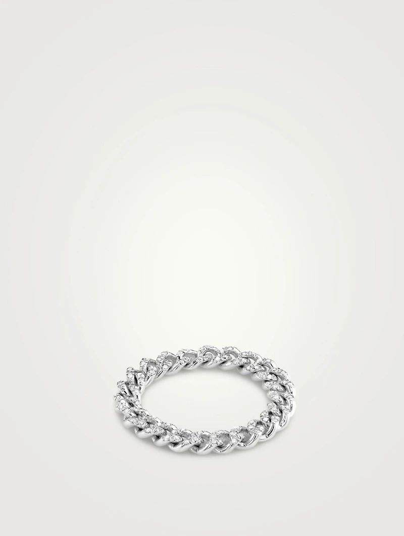 Baby Link 18K White Gold Ring With Pavé Diamonds