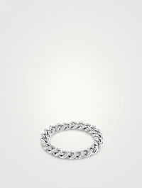 Baby Link 18K White Gold Ring With Pavé Diamonds