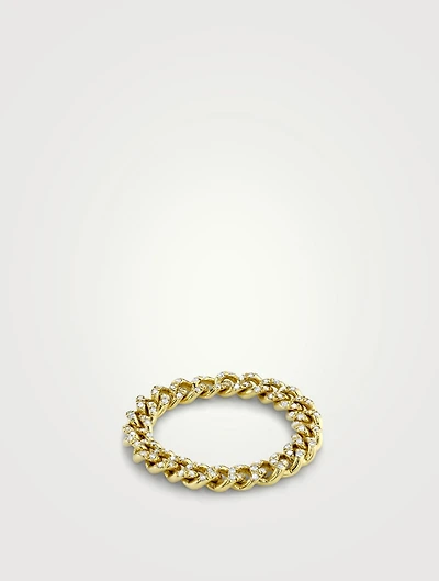 Baby Link 18K Gold Ring With Pavé Diamonds