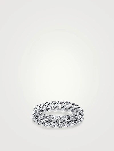 Mini Link 18K White Gold Ring With Pavé Diamonds