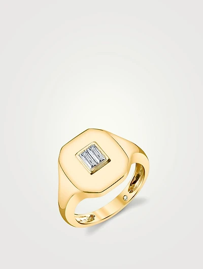 18K Gold Baguette Pinky Ring With Diamond