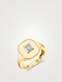 18K Gold Baguette Pinky Ring With Diamond