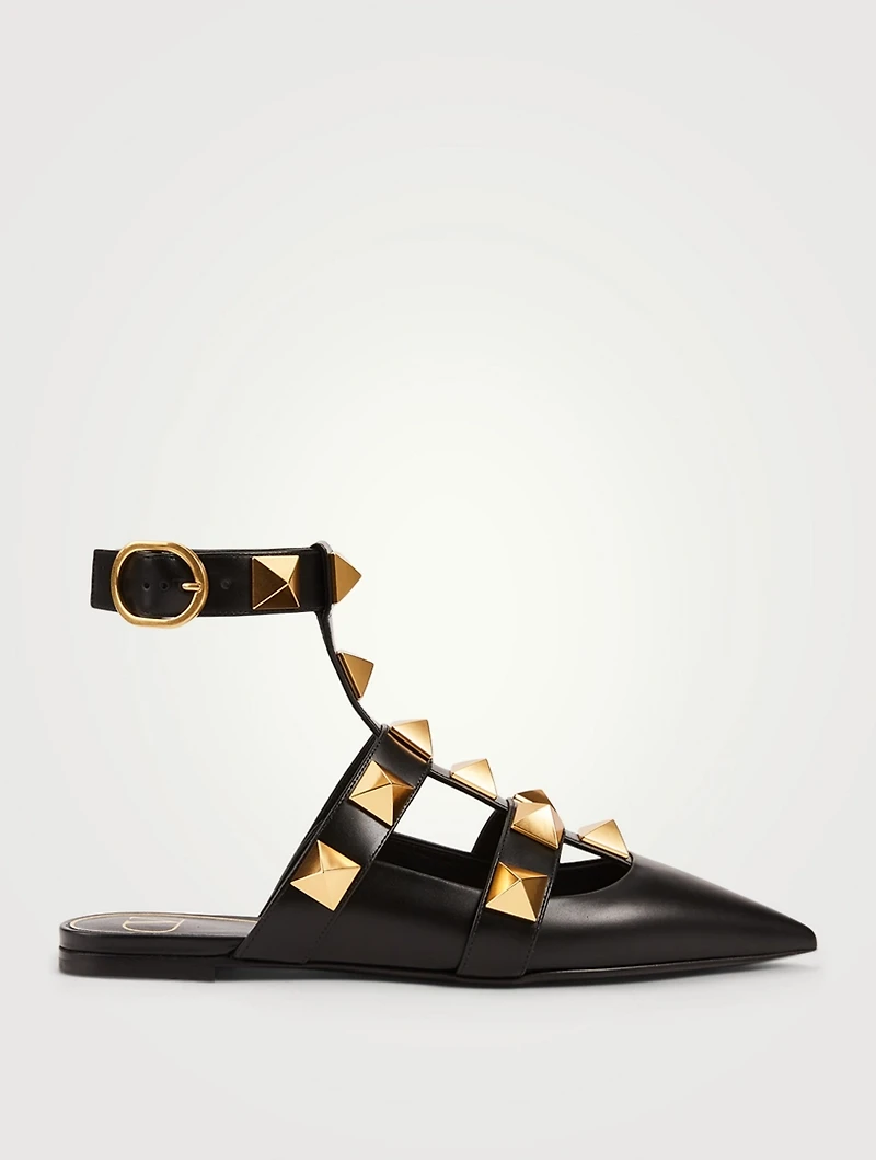 Roman Stud Leather Ankle-Strap Ballet Flats
