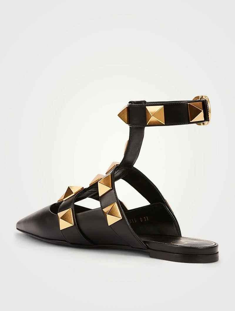 Roman Stud Leather Ankle-Strap Ballet Flats