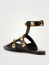 Roman Stud Leather Ankle-Strap Ballet Flats