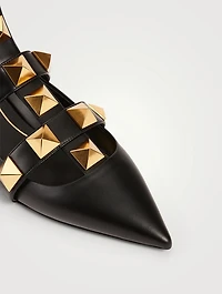 Roman Stud Leather Ankle-Strap Ballet Flats