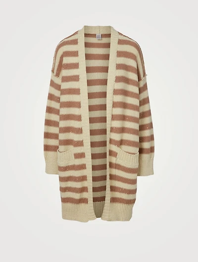 Cotton-Blend Cardigan Striped Print