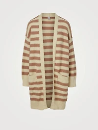Cotton-Blend Cardigan Striped Print