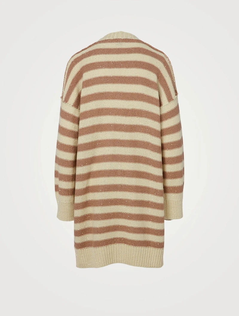 Cotton-Blend Cardigan Striped Print