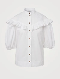 Organic Cotton Poplin Frilled Button-Up Blouse