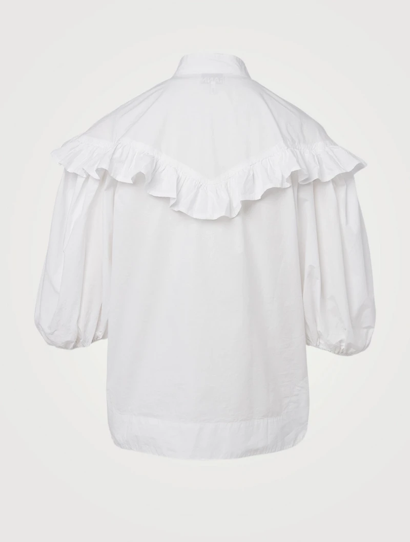 Organic Cotton Poplin Frilled Button-Up Blouse