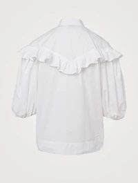 Organic Cotton Poplin Frilled Button-Up Blouse
