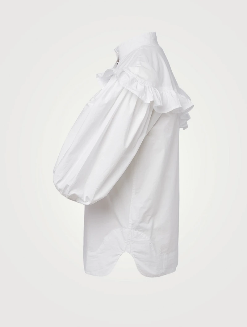 Organic Cotton Poplin Frilled Button-Up Blouse