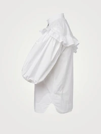 Organic Cotton Poplin Frilled Button-Up Blouse