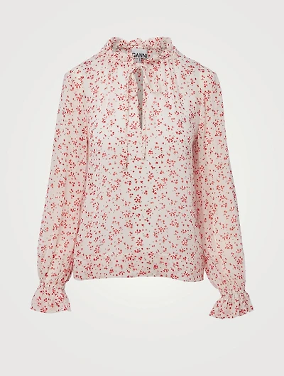 High-Neck Georgette Blouse Floral Print