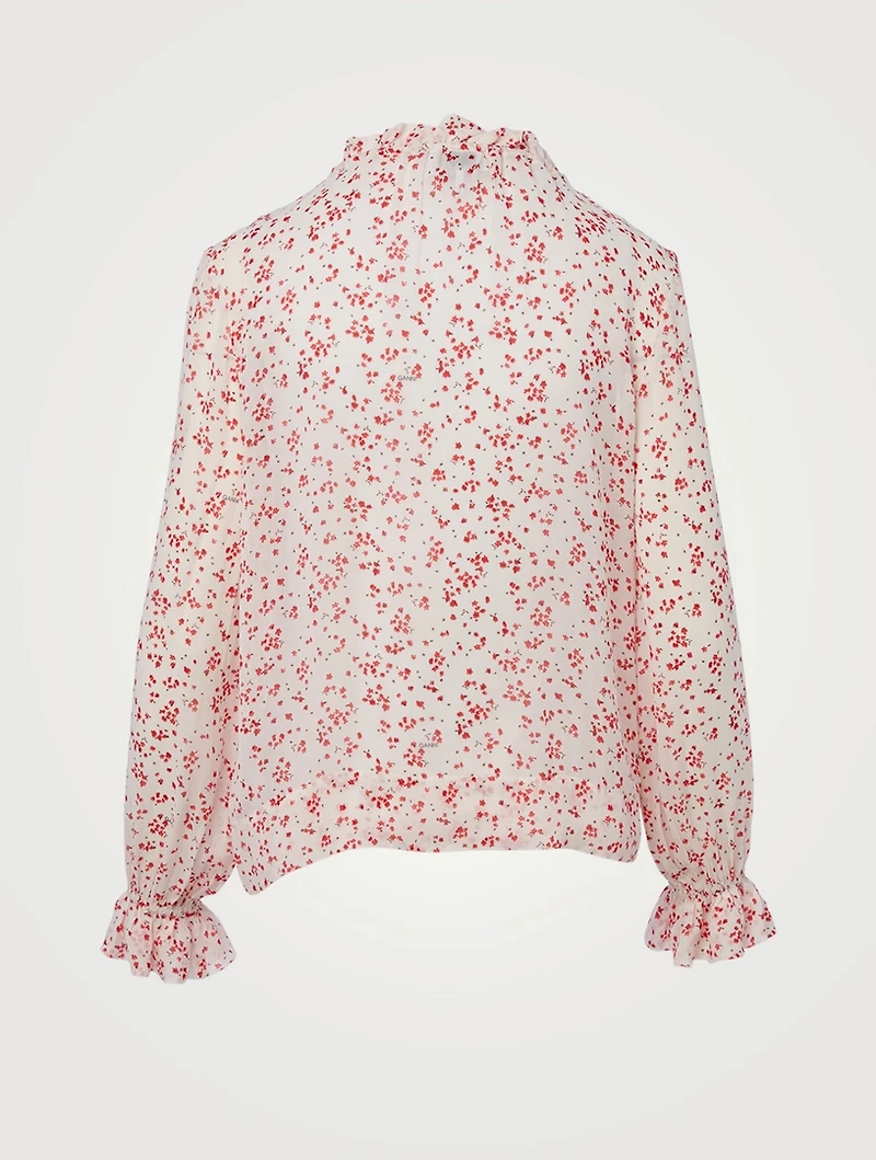 High-Neck Georgette Blouse Floral Print