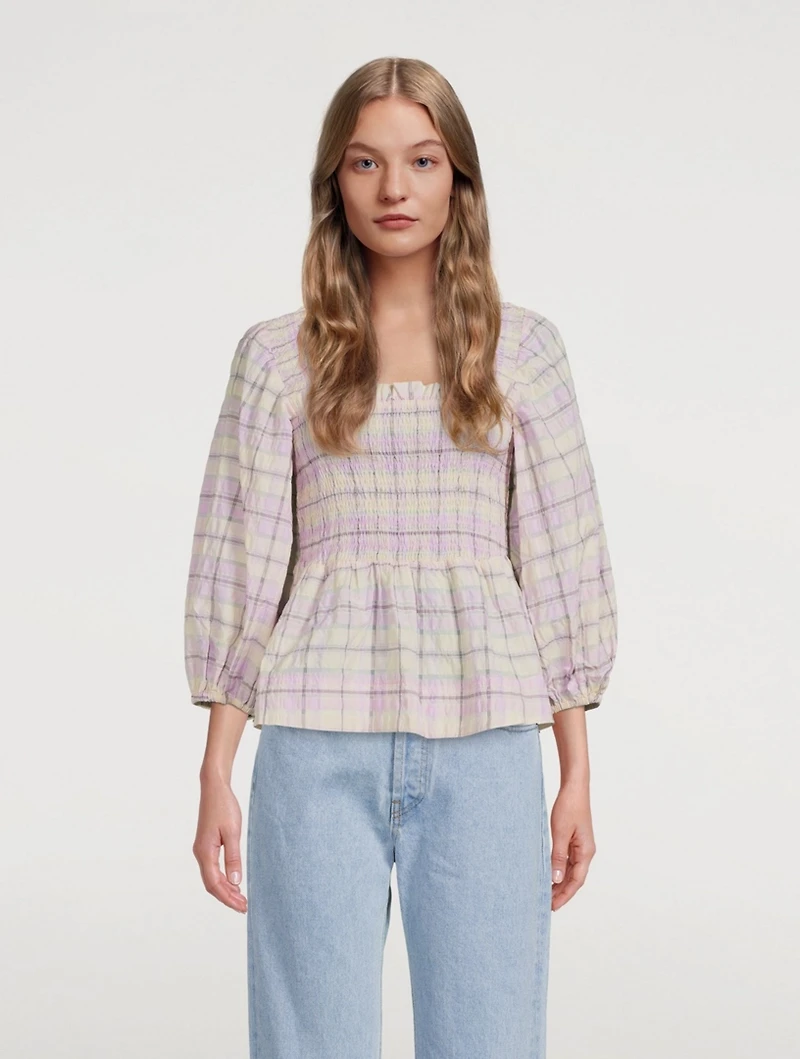 Seersucker Check Smock Top