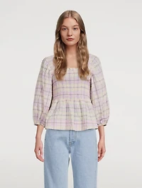 Seersucker Check Smock Top