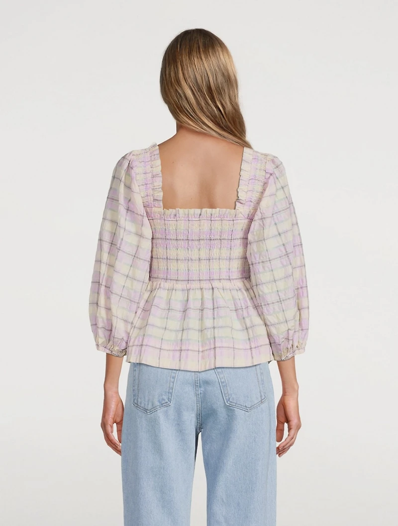 Seersucker Check Smock Top