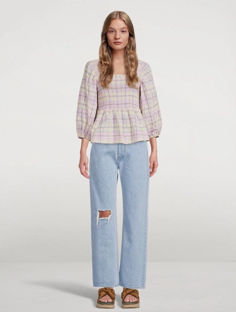 Seersucker Check Smock Top