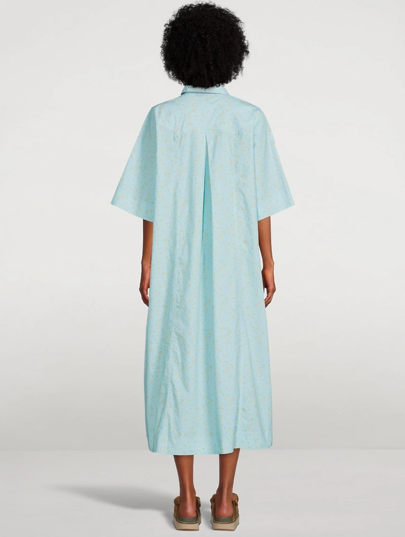 Cotton Poplin Short-Sleeve Long Dress