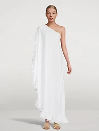 Lotus Linen One-Shoulder Maxi Dress