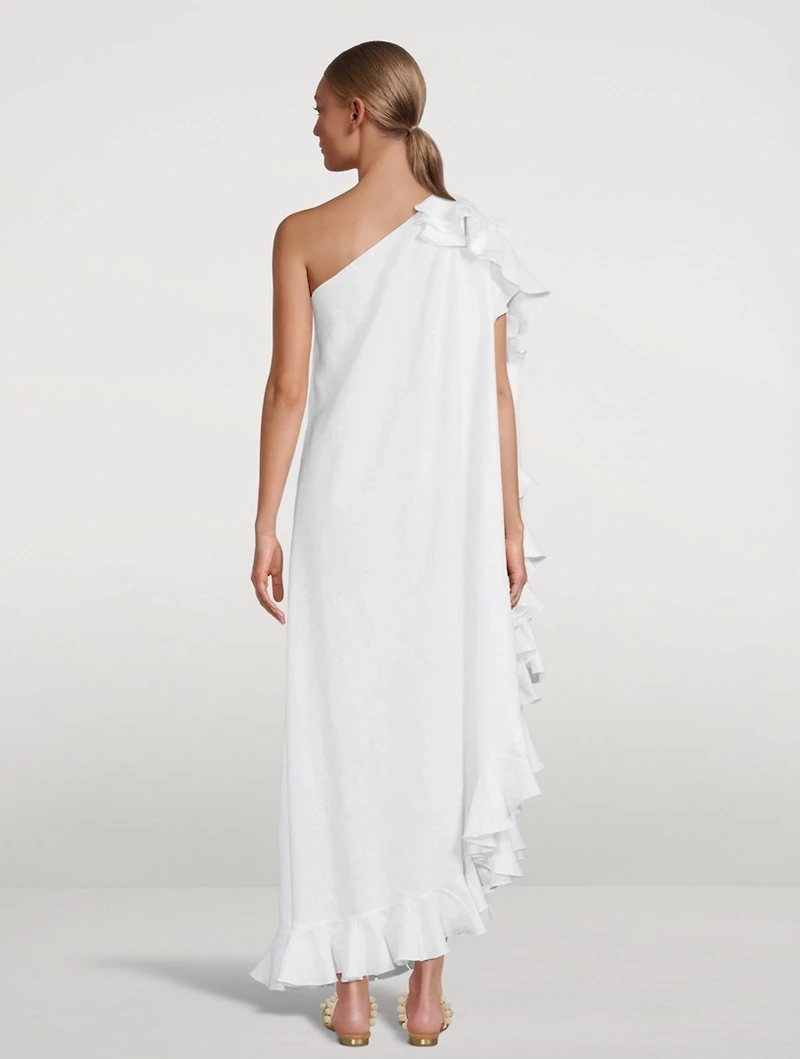 Lotus Linen One-Shoulder Maxi Dress