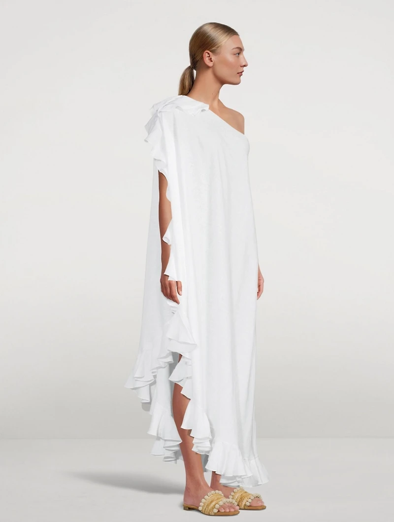 Lotus Linen One-Shoulder Maxi Dress