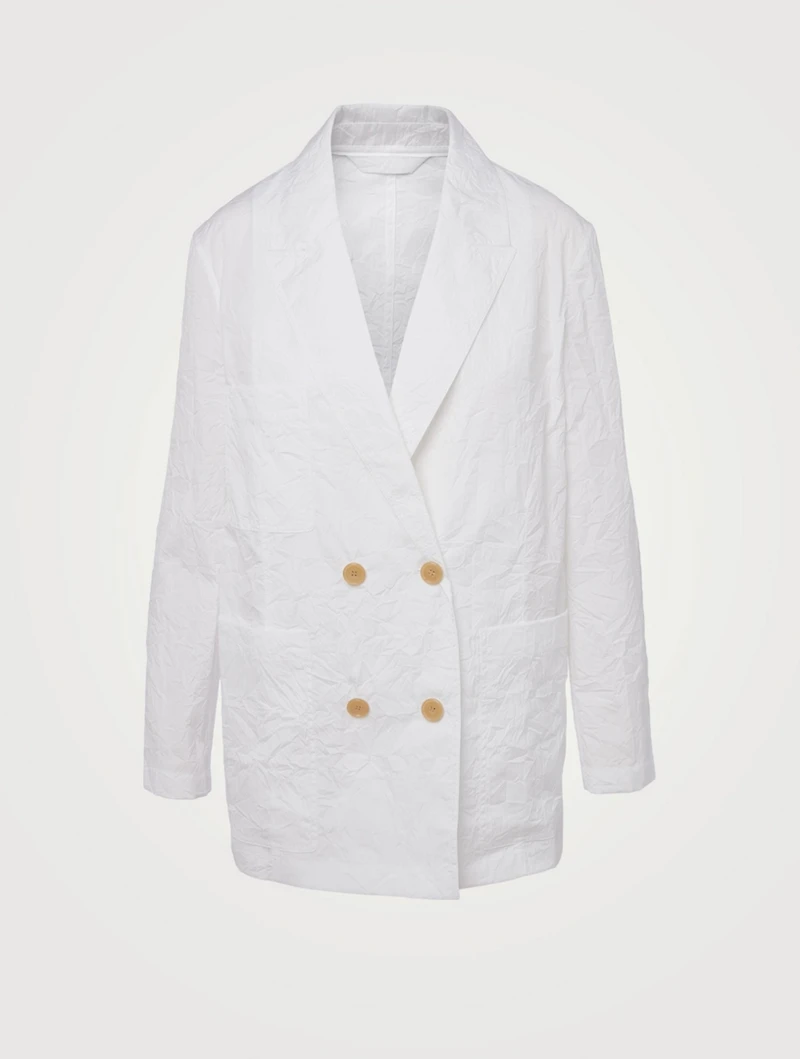 Crinkled Cotton Double-Breasted Blazer