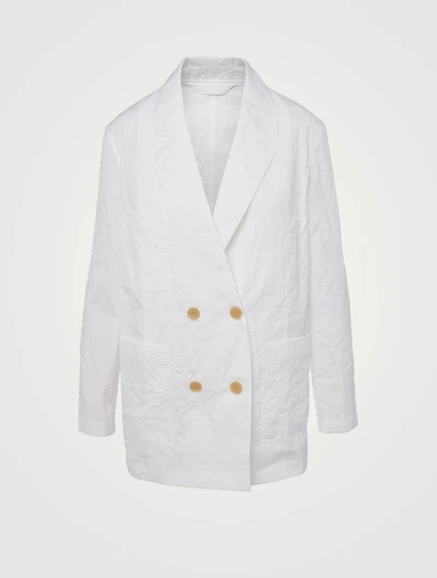 Crinkled Cotton Double-Breasted Blazer