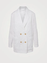 Crinkled Cotton Double-Breasted Blazer