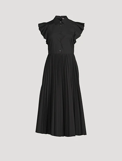 Pleated-Skirt Midi Shirt Dress